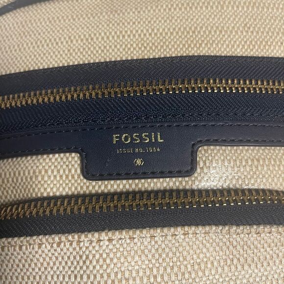 Fossil coated canvas  backpack beige & mint green navy blue trims & Straps - Picture 6 of 11